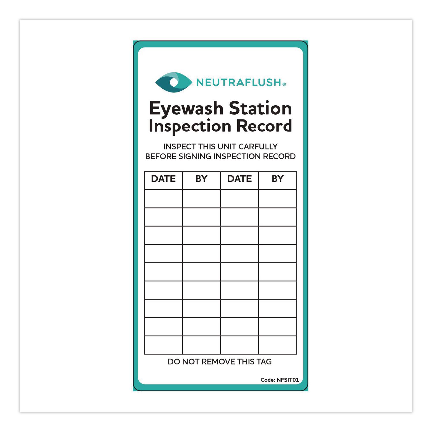 Eyewash Station Inspection Label, "Eyewash Station Inspection Record/Chart", 6" x 3", Green/Black/White