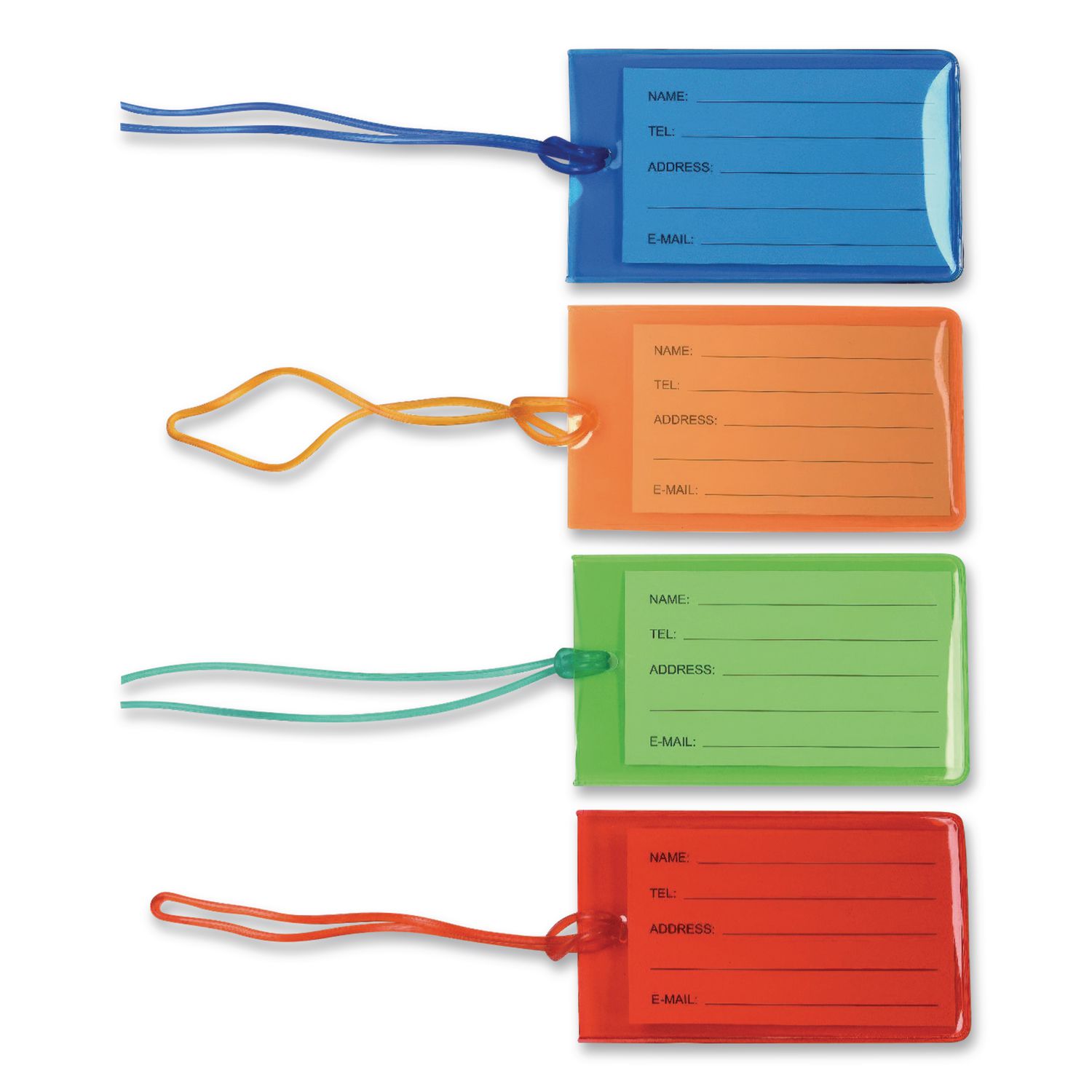 Luggage Tags 4.1 x 2.3, PVC, Assorted Colors, 4/Pack