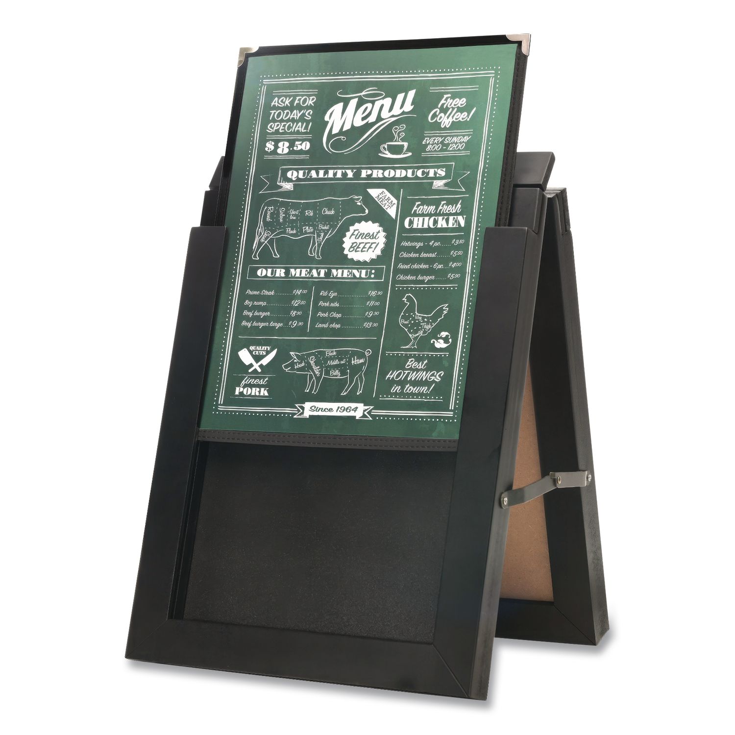 Double Sided A-Frame Chalkboard and Menu Holder, Black/Clear 8.5 x 11 Surface, Black Frame, 11 x 14