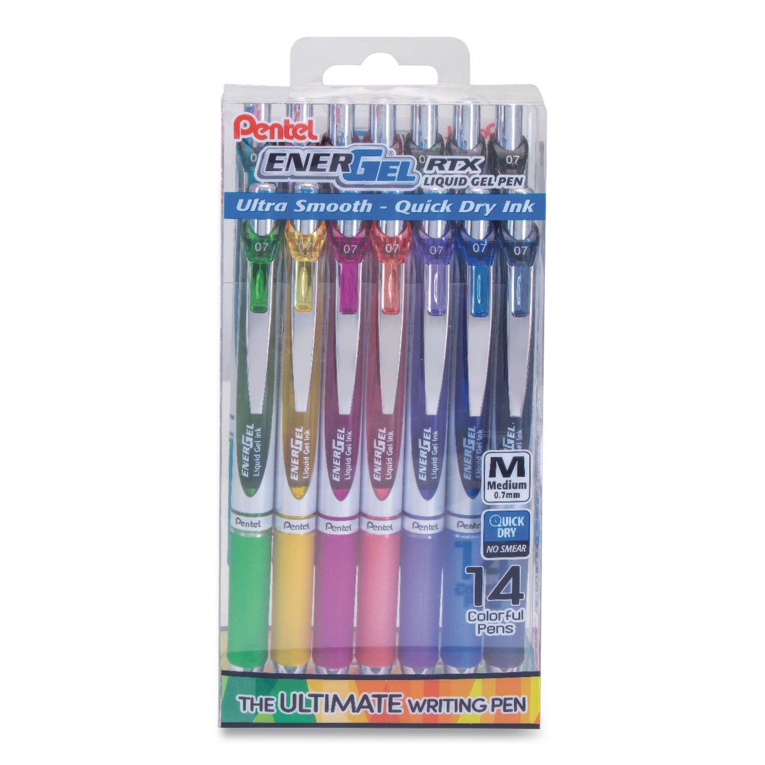 EnerGel RTX Gel Pen, Retractable, Medium 0.7 mm, Assorted Creative Ink and Barrel Colors, 14/Pack
