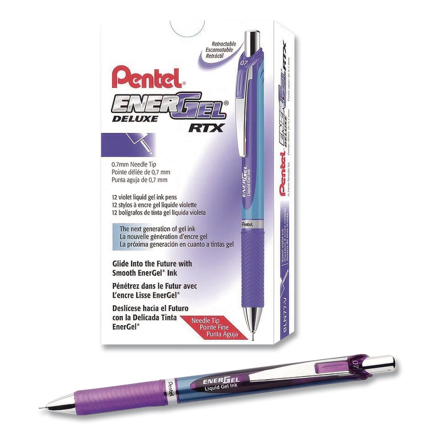 EnerGel RTX Deluxe Gel Pen, Retractable, Medium 0.7 mm, Violet Ink, Violet/Blue Barrel, Dozen