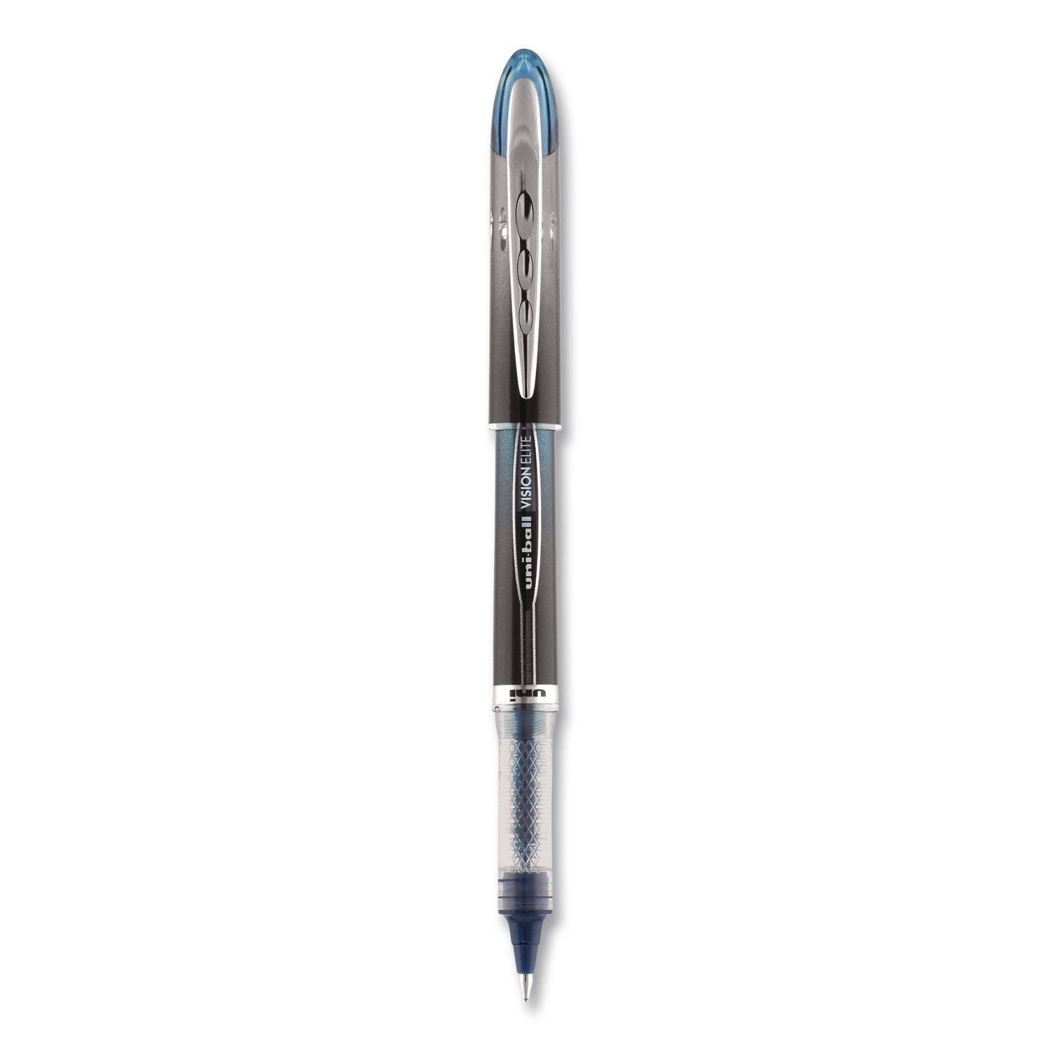 VISION ELITE BLX Series Rollerball Pen, Stick, Micro 0.5 mm, Blue-Infused Black Ink, Gray/Blue/Clear Barrel