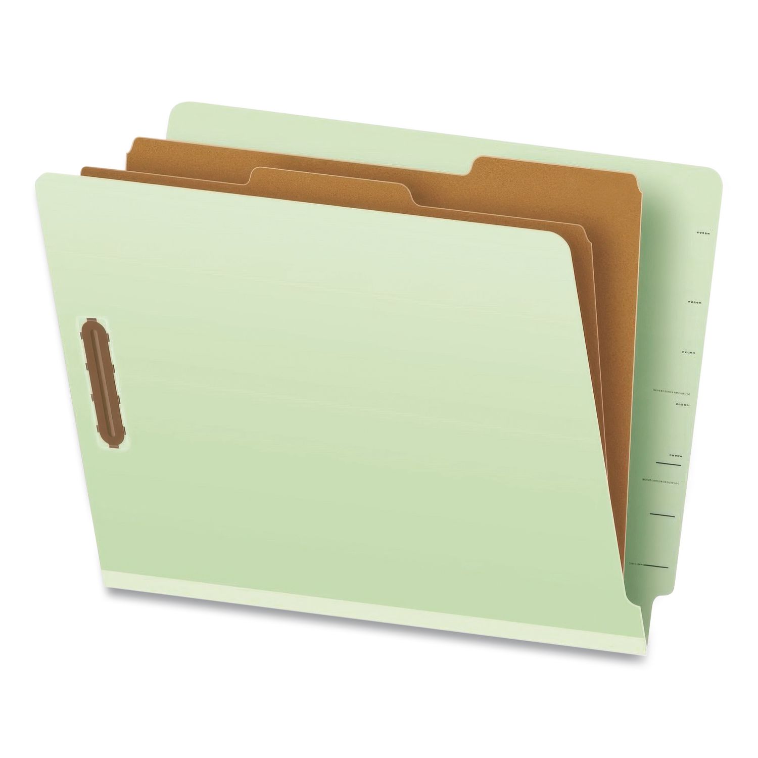 Heavy-Duty Pressboard End Tab Classification Folders, Expands 2.5", 2 Dividers, 6 Fasteners, Letter Size, Light Green, 10/Box