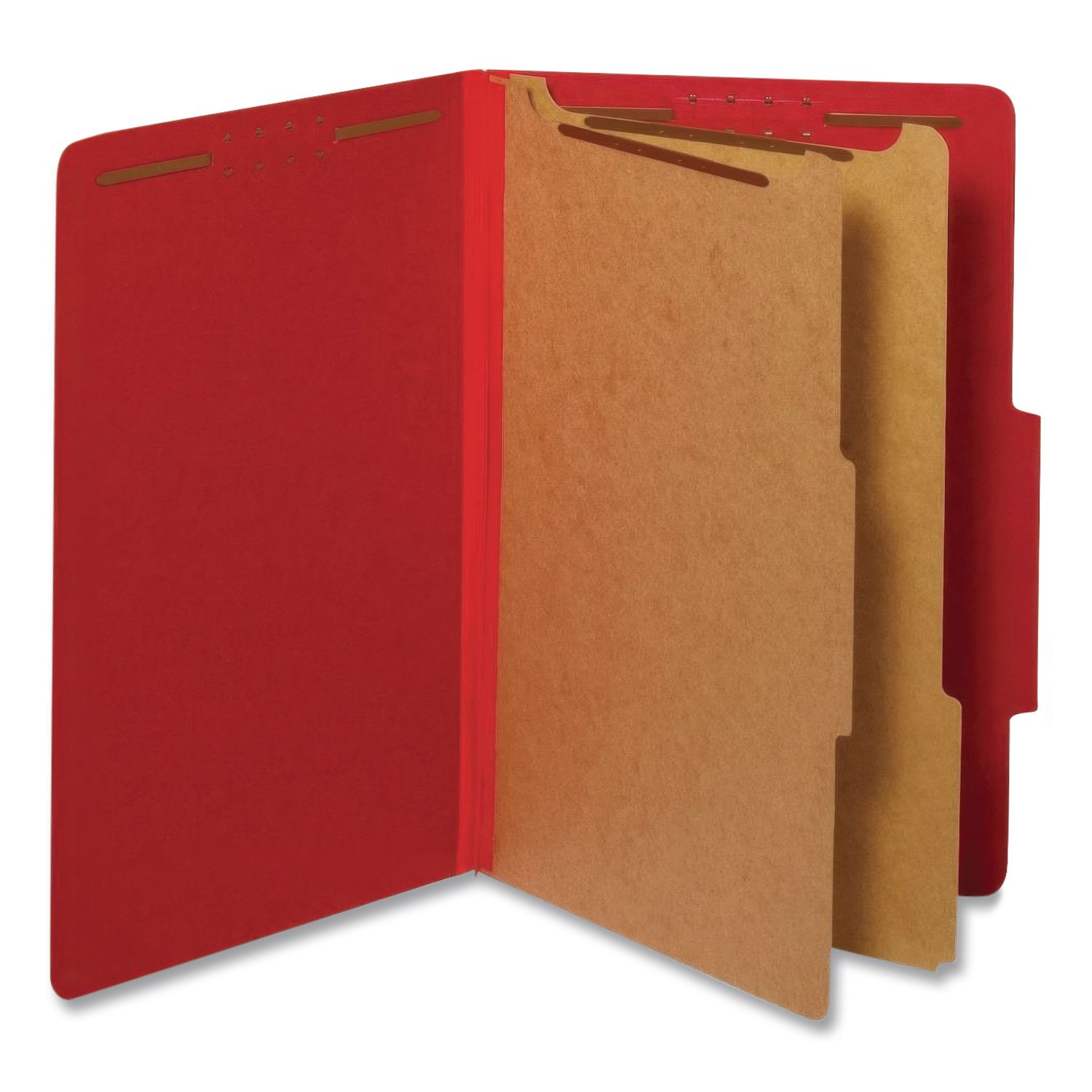 Heavy-Duty Pressboard Classification Folder, 2/5-Cut Tab, Expands 2.5", 2 Divider, 6 Fastener, Legal Size, Bright Red, 10/Box