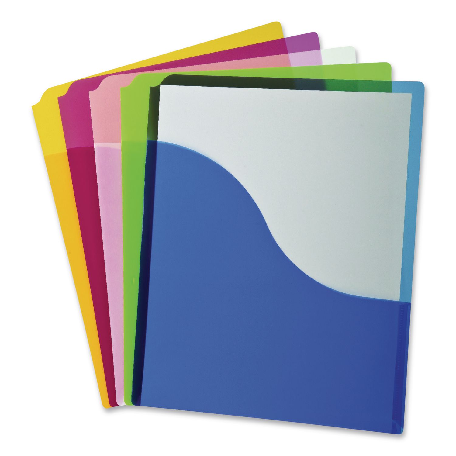 One-Pocket Plastic Portfolio Folder, Accommodates 11 x 8.5 Sheets, Assorted Colors, 5/Pack