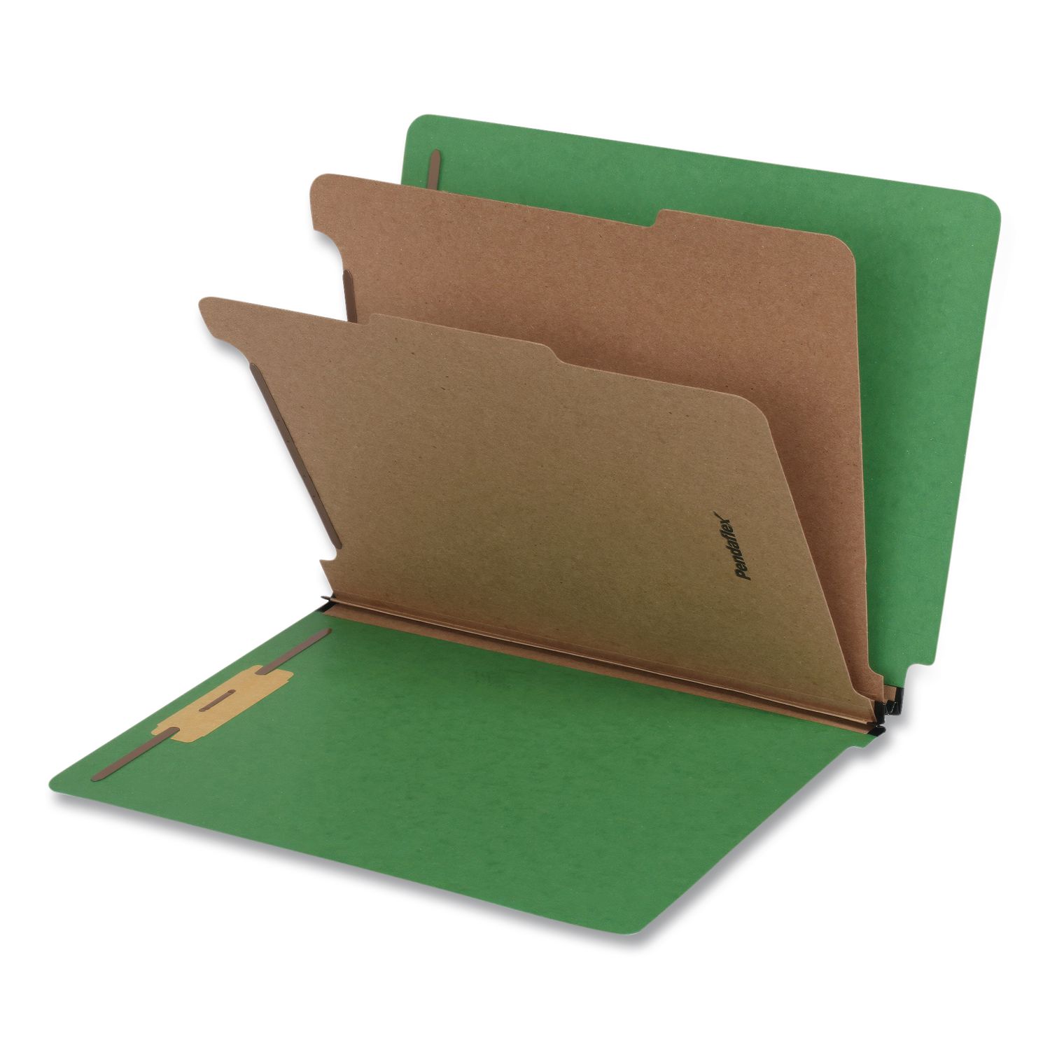 Heavy-Duty Pressboard End Tab Classification Folders, Expands 2", 2 Dividers, 6 Fasteners, Letter Size, Green, 10/Box