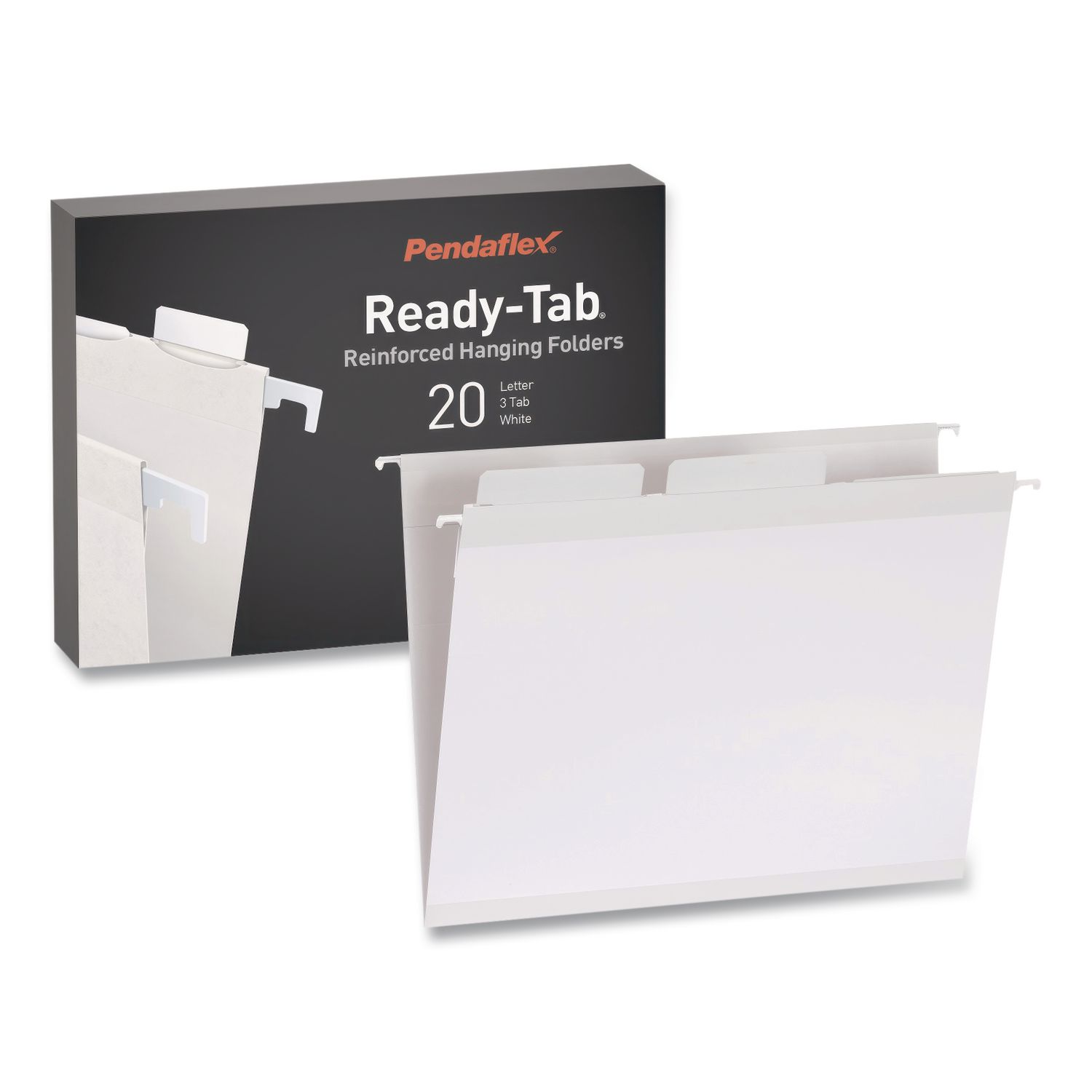Ready-Tab Reinforced Hanging File Folders, Letter Size, 1/3-Cut Tabs, White, 20/Box