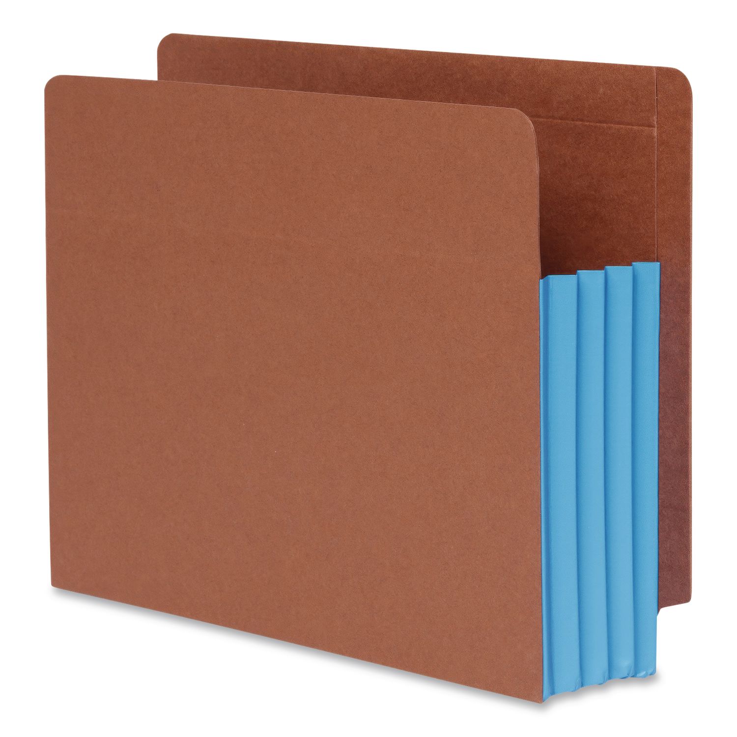 End Tab File Pocket, Blue Gusset, 3.5" Expansion, Letter Size, Brown/Blue, 10/Box
