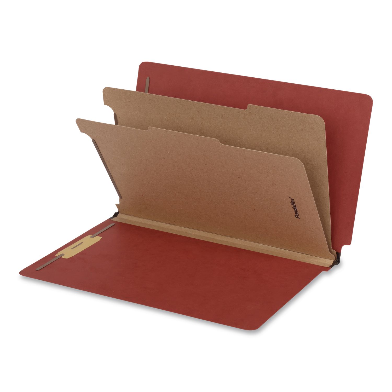 Heavy-Duty Pressboard End Tab Classification Folders, Expands 2", 2 Dividers, 6 Fasteners, Legal Size, Brown, 10/Box
