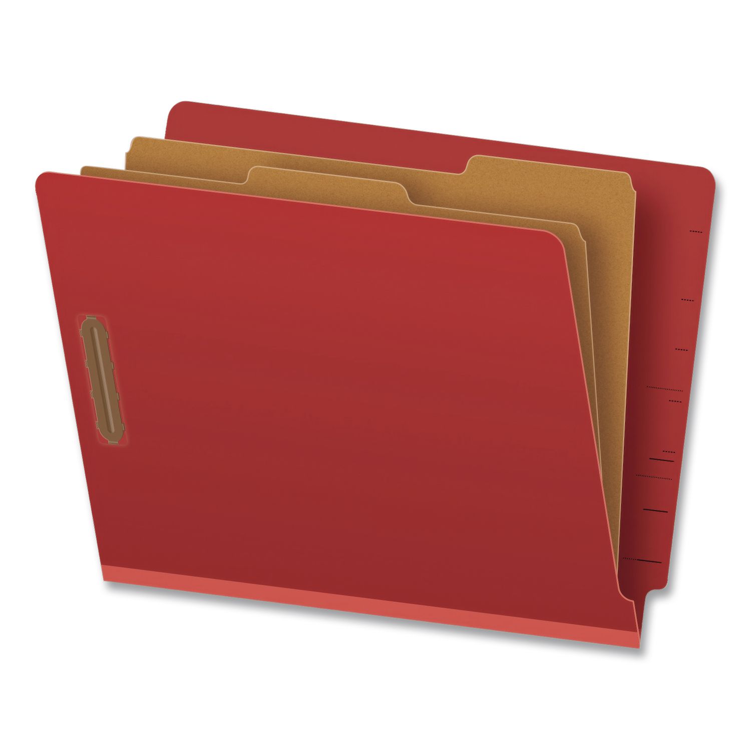 Heavy-Duty Pressboard End Tab Classification Folders, Expands 2.5", 2 Dividers, 6 Fasteners, Letter Size, Red, 10/Box