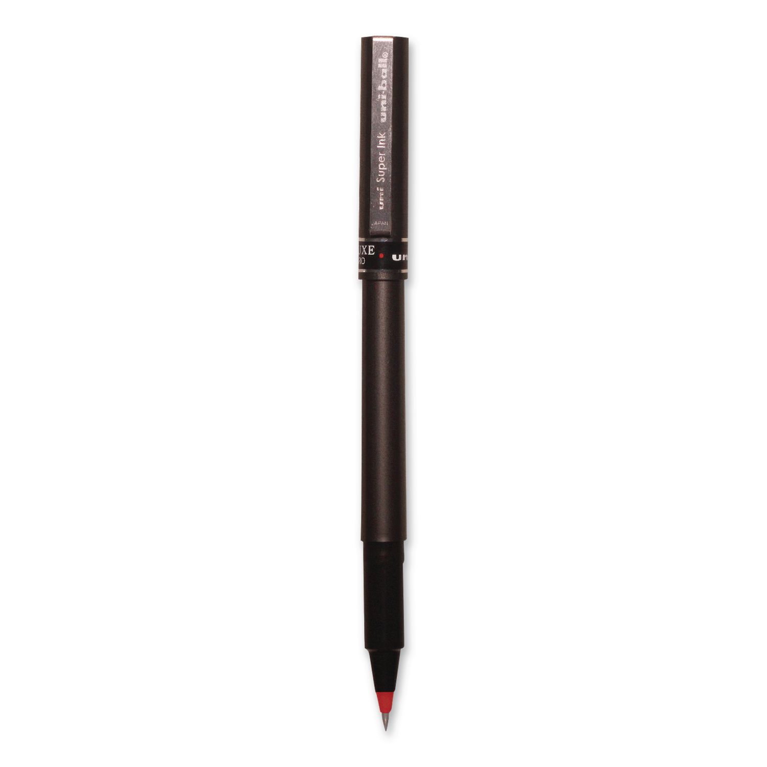 Deluxe Rollerball Pen, Stick, Micro 0.5 mm, Red Ink, Metallic Gray/Black/Red Barrel
