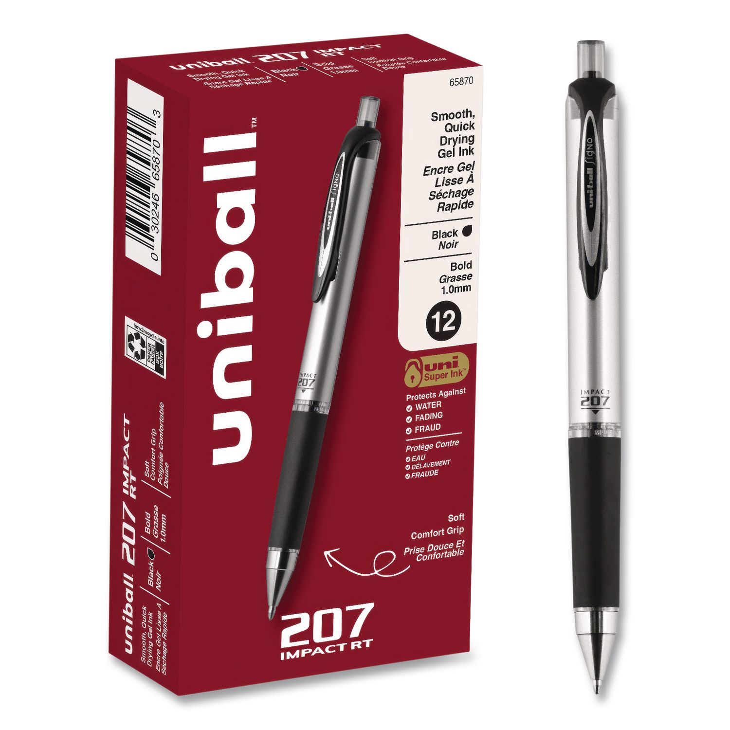 207 Impact RT Gel Pen, Retractable, Bold 1 mm, Black Ink, Black Barrel, Dozen