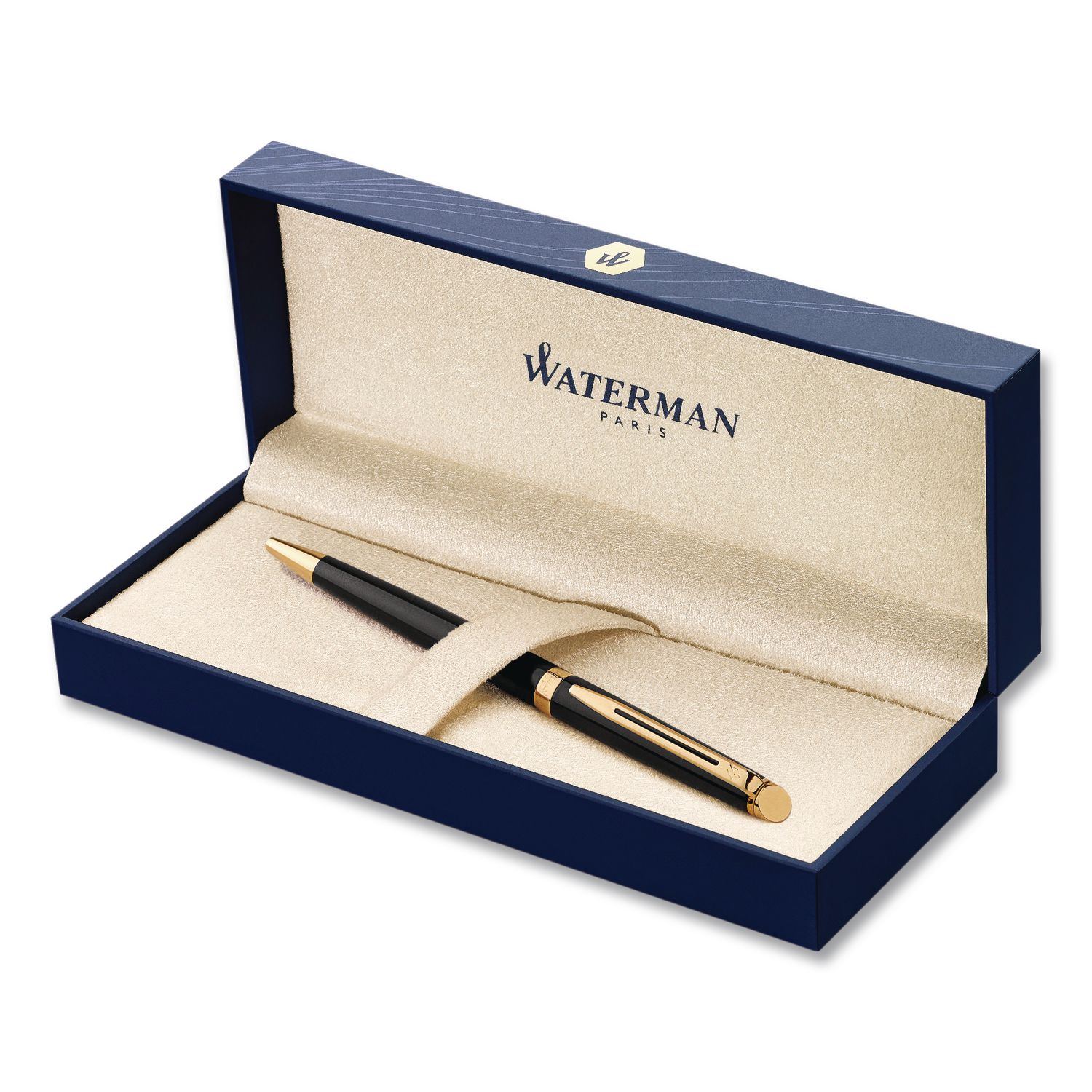 Hemisphere Ballpoint Pen, Retractable, Medium 1 mm, Blue Ink, Black Lacquered/23-Karat Gold Barrel