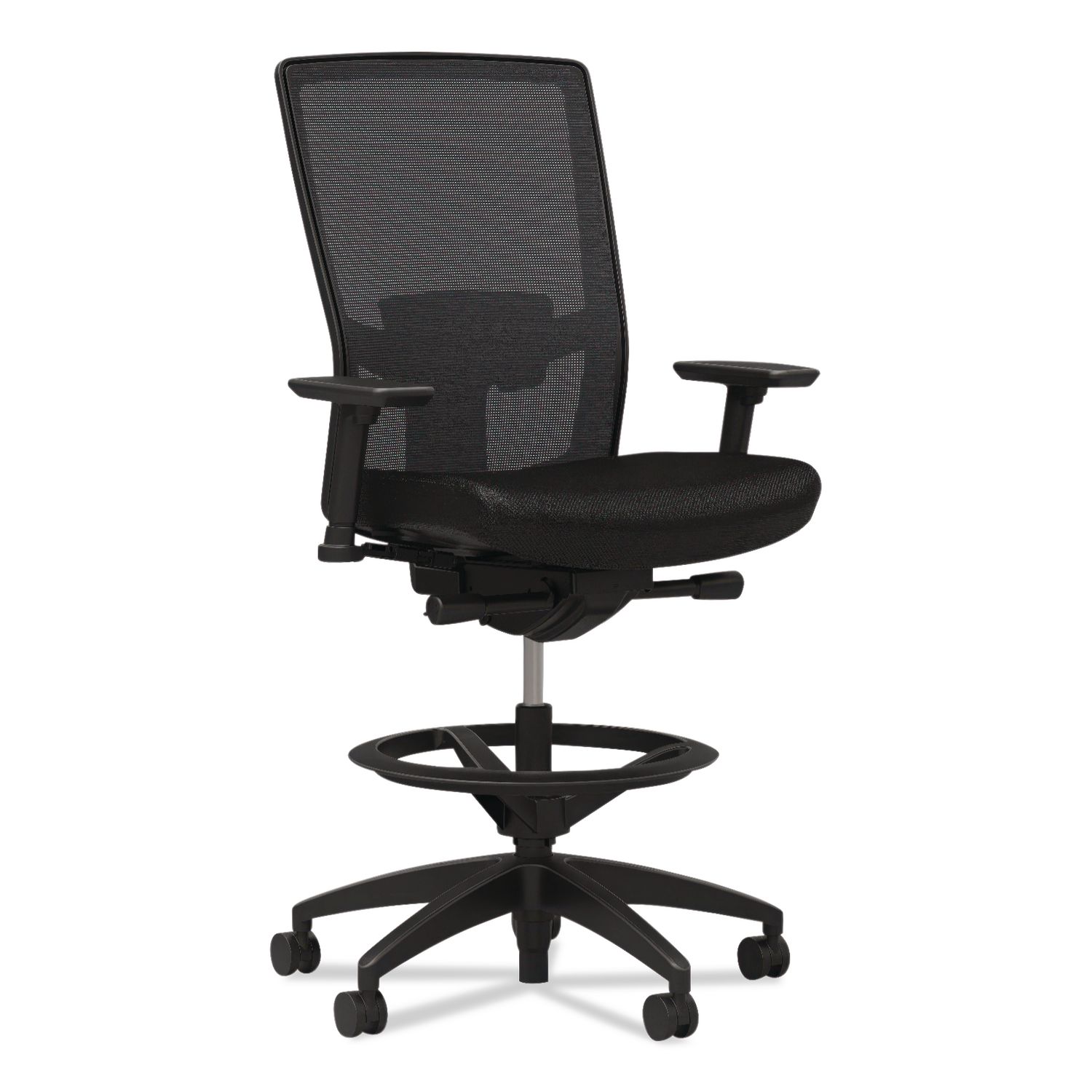 500 Series Mesh and Fabric Stool, Supports to 300 lb, 24.6 x 34.4 Seat Height, Black Seat, Black Back, Black Base