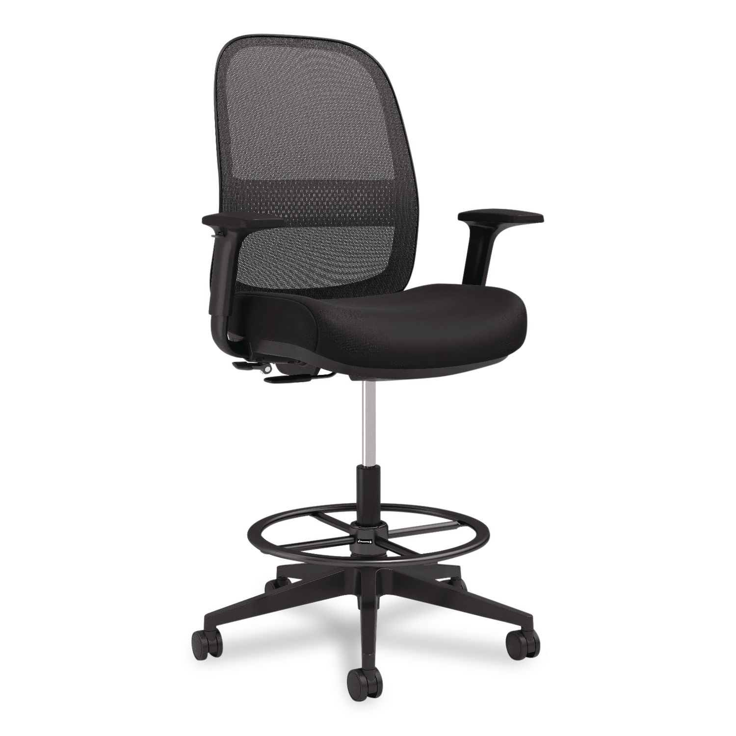 Bedford Task Stool, Supports Up to 275 lb, 26.5 x 33.6 Seat Height, Black Seat, Black Back, Black Base