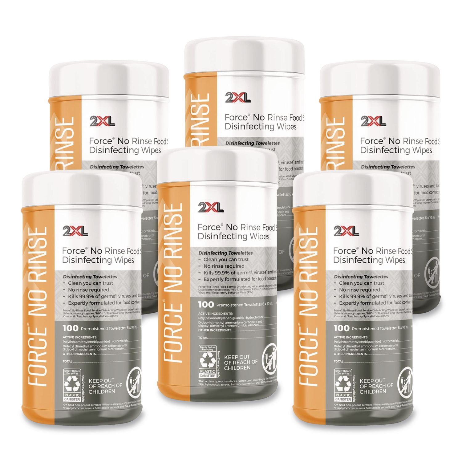 Food Service No Rinse Surface Sanitizing Wipes, 1-Ply, 6 x 8, White, 100/Roll, 6 Rolls/Carton