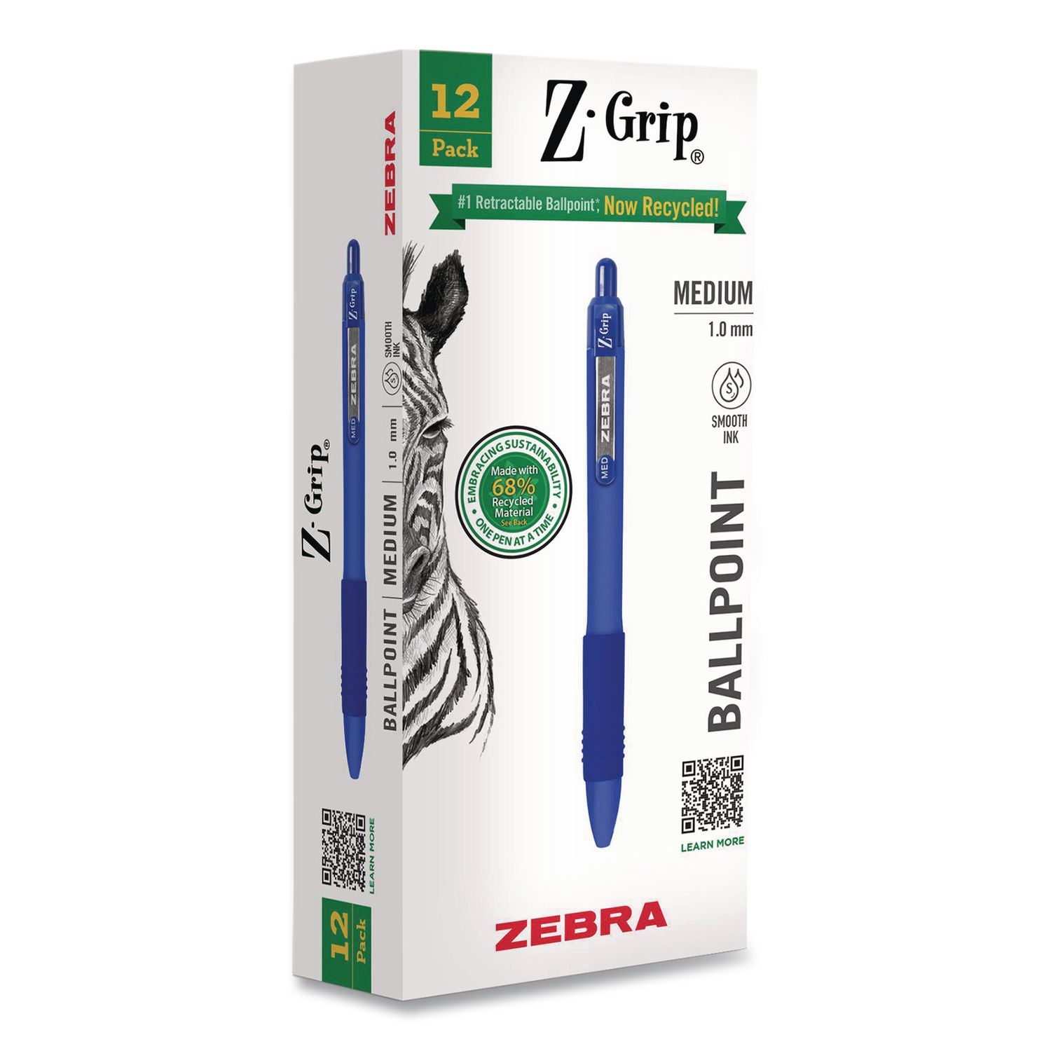 Z-Grip Recycled Retractable Ballpoint Pen, Medium 1 mm, Blue Ink, Blue Barrel, Dozen