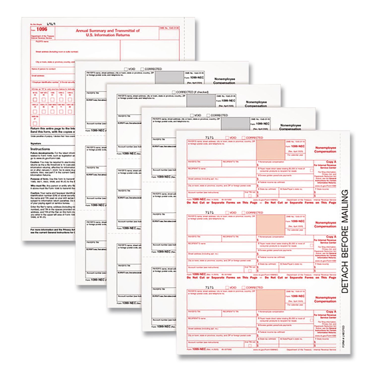 4-Part 1099-NEC Tax Forms with Tax Forms Helper, Fiscal Year: 2024, 8.5 x 3.5, 3 Forms/Sheet, 50 Forms Total