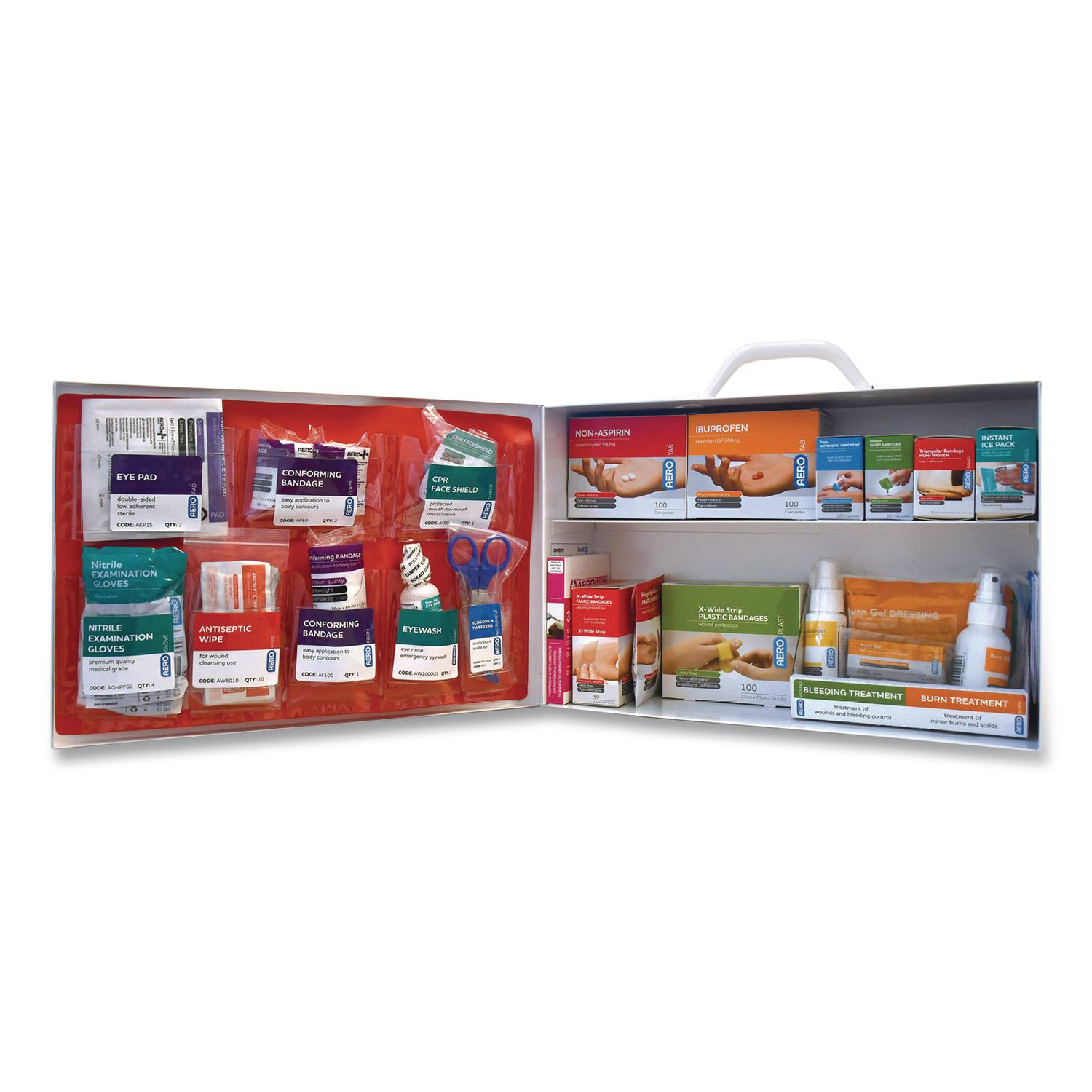 80 Series Class B 2-Shelf First Aid Cabinet - Meds, 80 Person, 391 Pieces, Metal Case