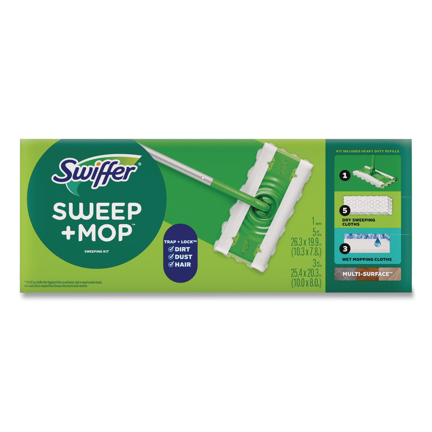 Sweep and Mop 2-in-1 Dry + Wet Floor Mopping and Sweeping Kit, 12.4 x 2.95 Mop Head, Silver Plastic Handle, 6/Carton