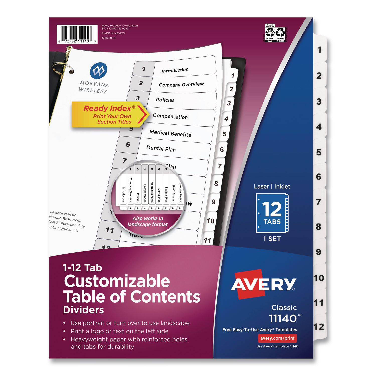 Customizable TOC Ready Index Black and White Dividers, 12-Tab, 1 to 12, 11 x 8.5, 1 Set