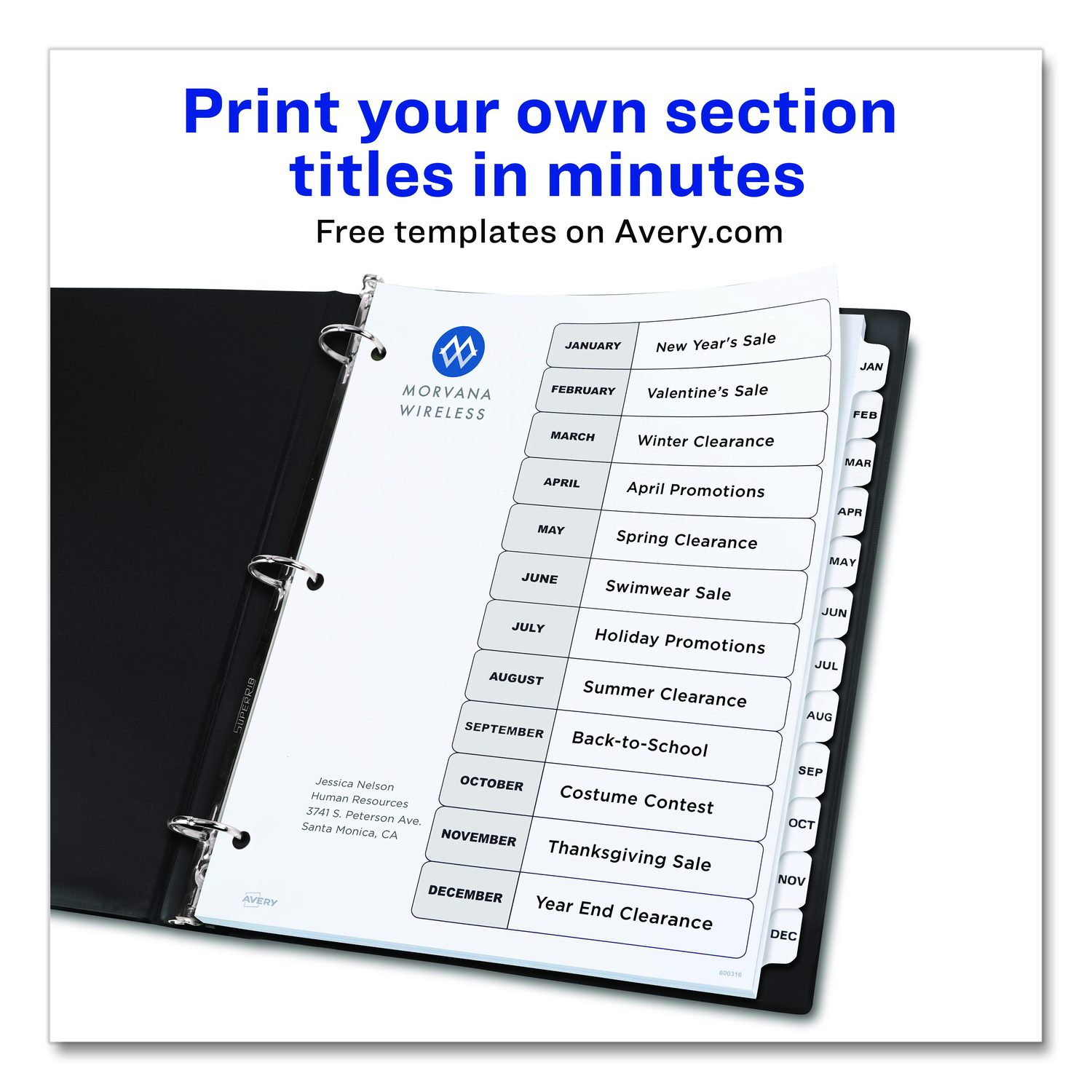 Customizable TOC Ready Index Black and White Dividers, 12-Tab, Jan. to Dec., 11 x 8.5, 1 Set