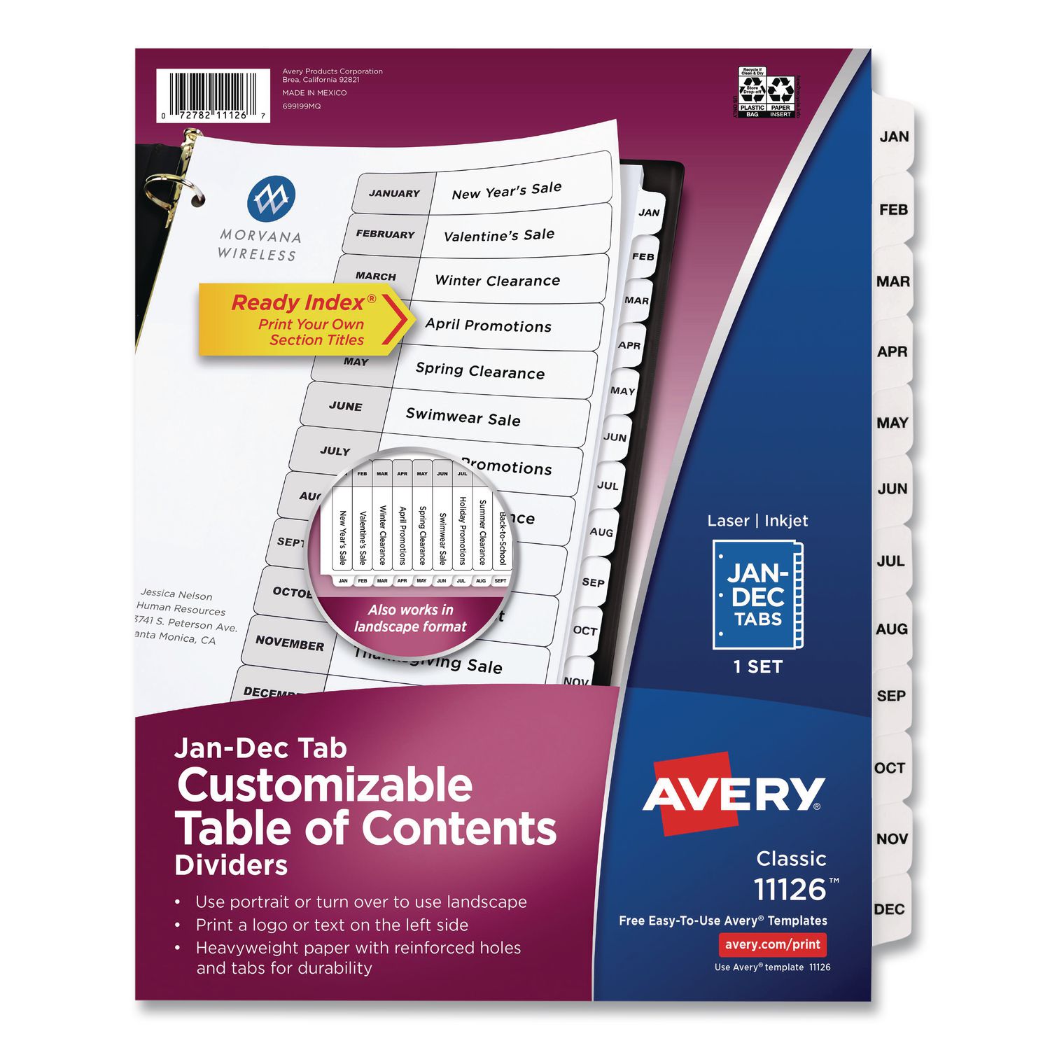 Customizable TOC Ready Index Black and White Dividers, 12-Tab, Jan. to Dec., 11 x 8.5, 1 Set