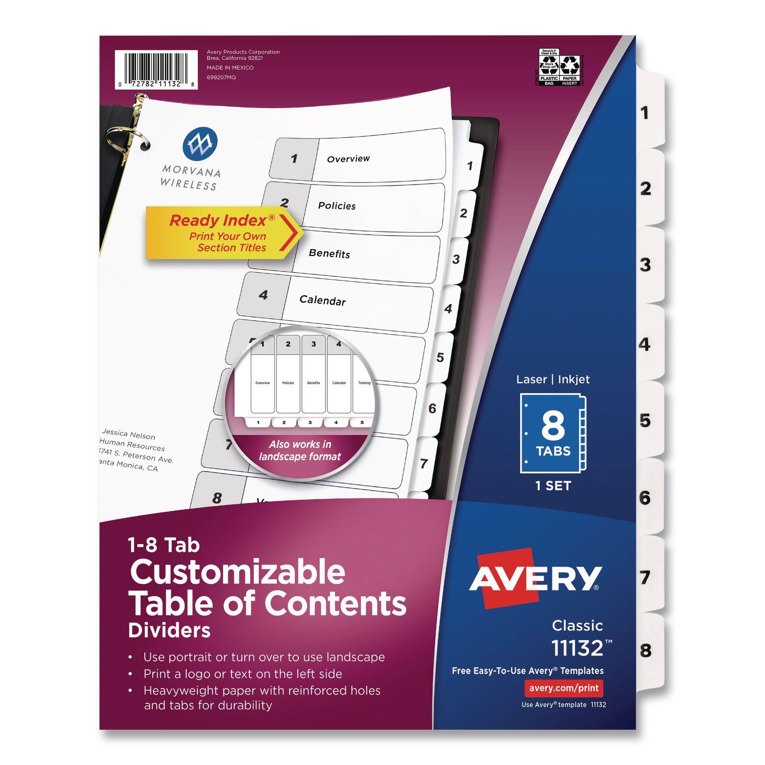 Customizable TOC Ready Index Black and White Dividers, 8-Tab, 1 to 8, 11 x 8.5, 1 Set