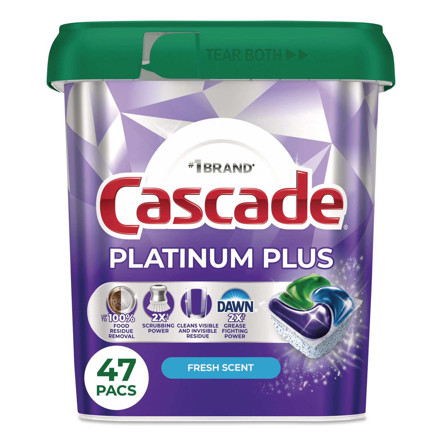 Platinum Plus ActionPacs Dishwasher Detergent Pods, Fresh Scent, 28.4 oz Tub, 47/Pack