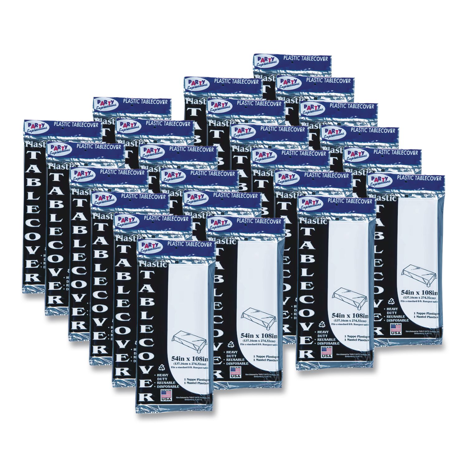 Table Set Rectangular Table Covers, Heavyweight Plastic, 54" x 108", White, 24/Carton