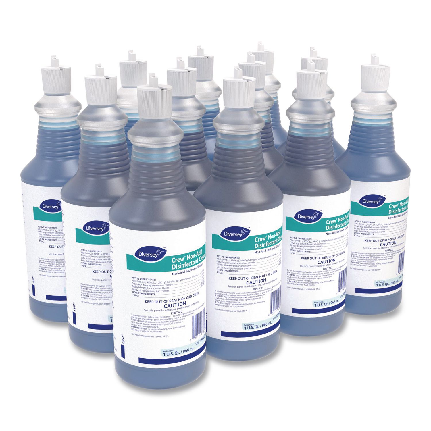 Crew Neutral Non-Acid Bowl and Bathroom Disinfectant, Fresh Scent, 32 oz Squeeze Bottle, 12/Carton