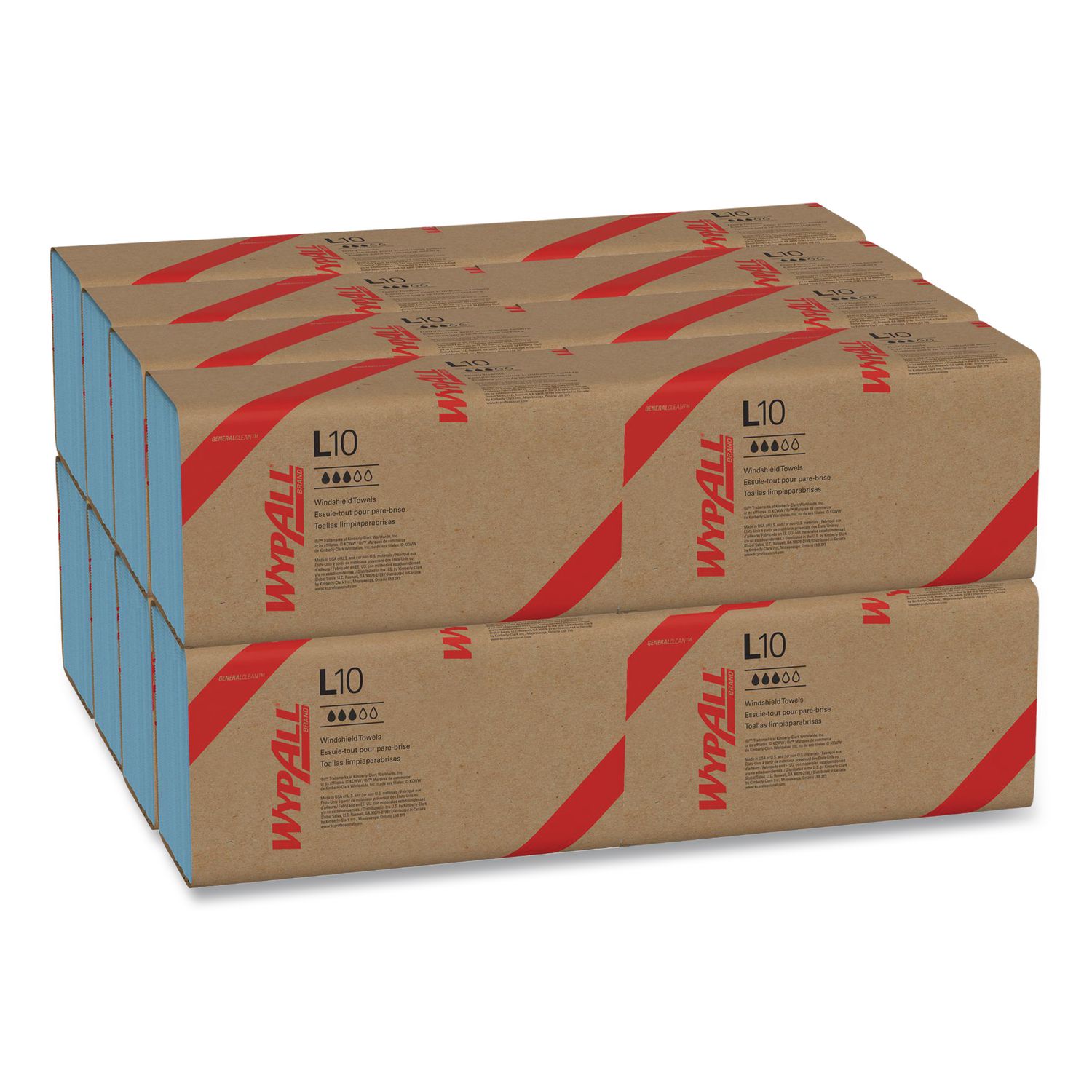 L10 Windshield Towels, Banded, 2-Ply, 9.38 x 10.25, Light Blue, 140/Pack, 16 Packs/Carton