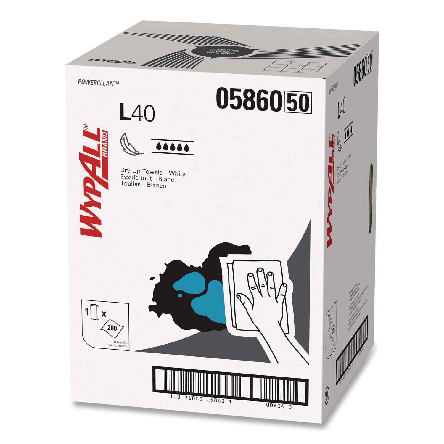 L40 Towels, Dry Up Towels, 19.5 x 42, White, 200 Towels/Roll