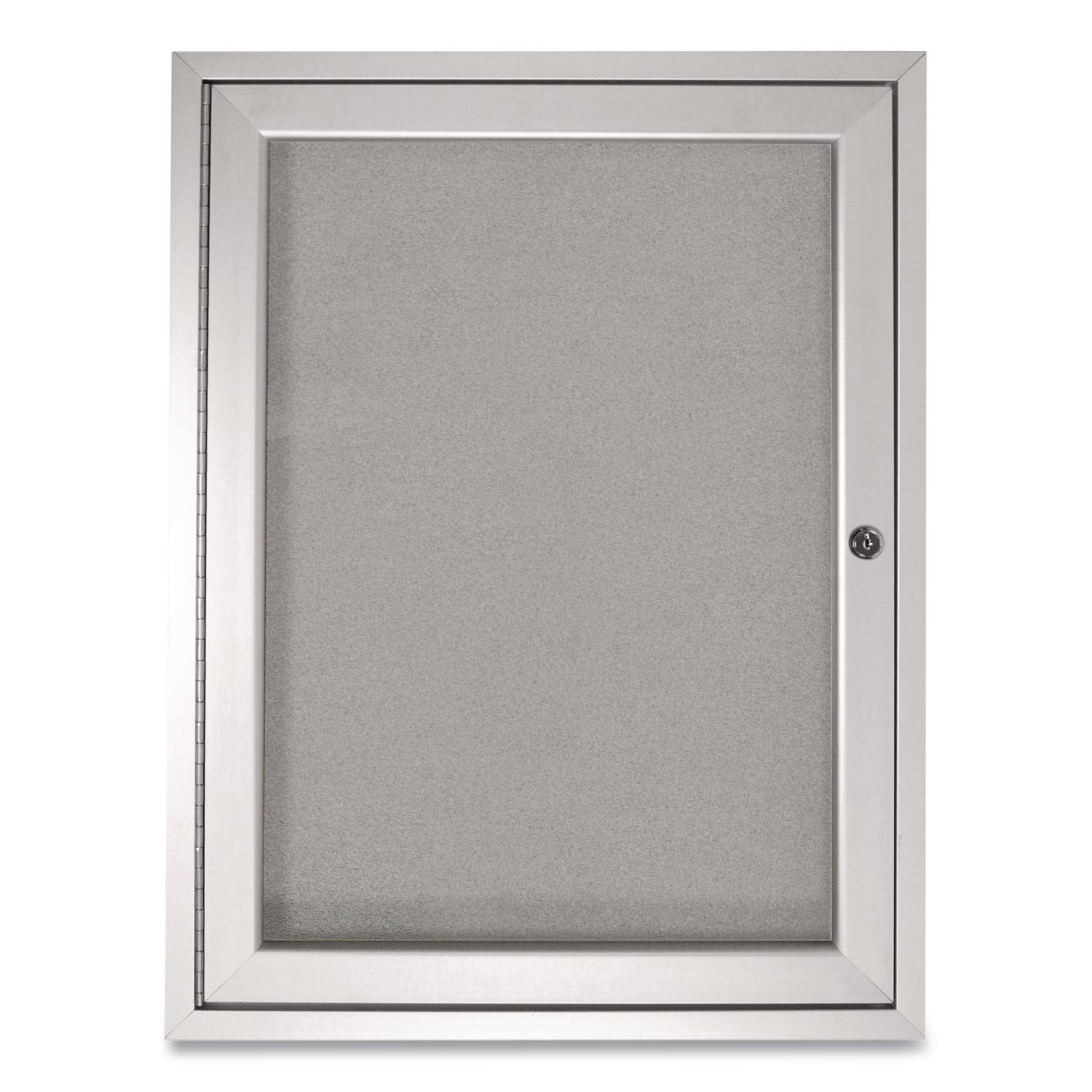1 Door Enclosed Vinyl Bulletin Board with Satin Frame, 18" x 24", Silver Surface, Satin Aluminum Frame