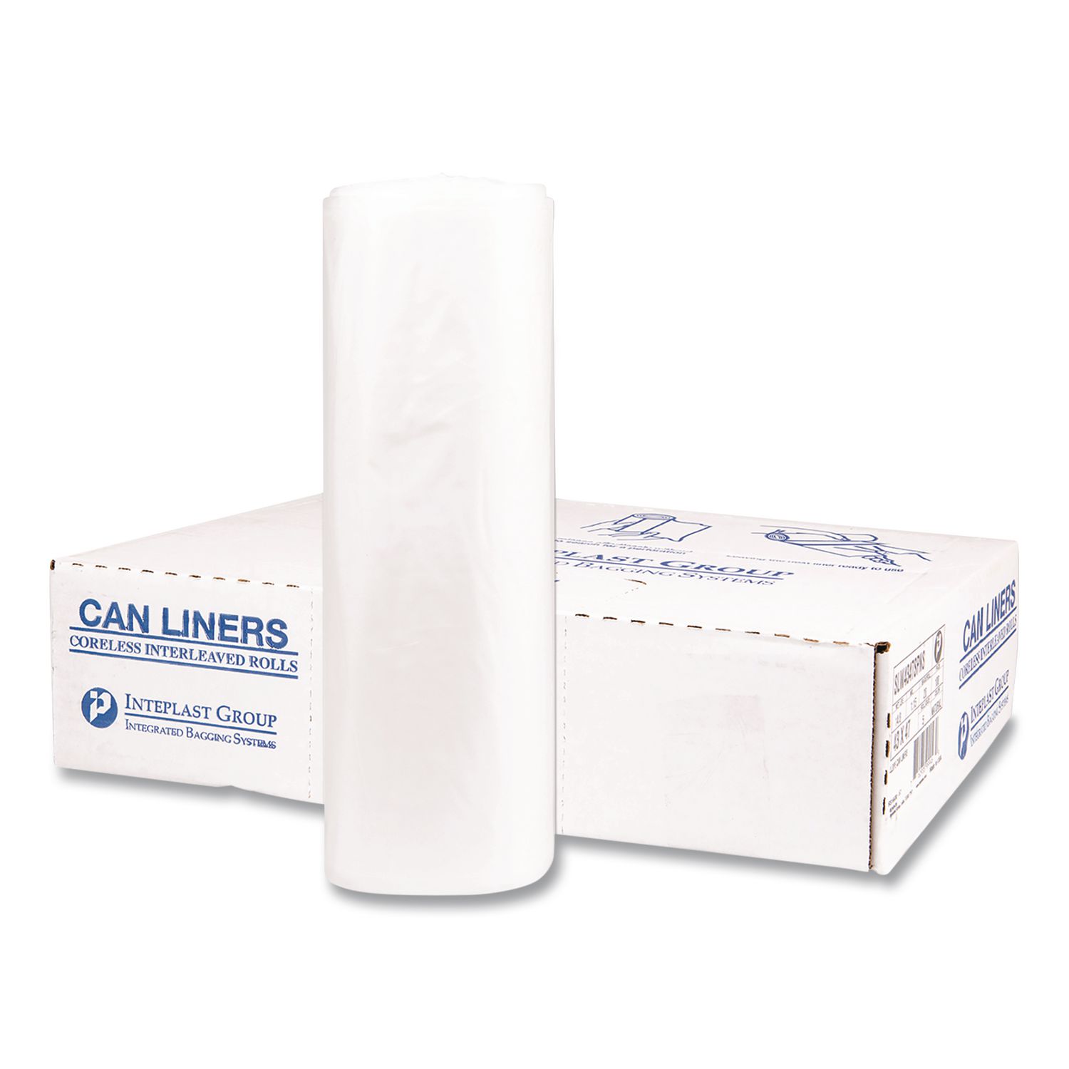 Institutional Low-Density Can Liners, 45 gal, 1.15 mil, 40" x 46", Natural, Interleaved Roll, 20 Bags/Roll, 5 Rolls/Carton