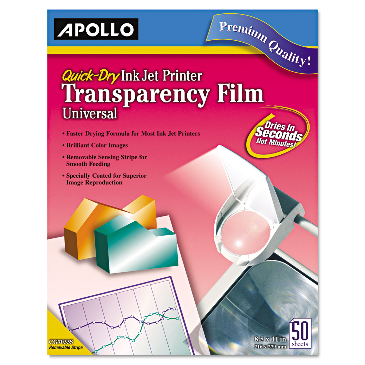  Apollo VCG7033S-A Quick-Dry Color Inkjet Transparency Film, Letter, Clear, 50/Box (APOCG7033S) 