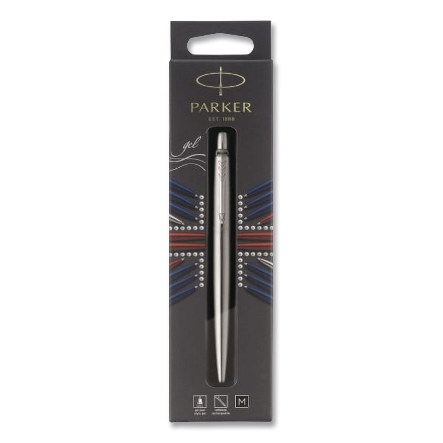 Jotter Gel Pen, Retractable, Medium 0.7mm, Black Ink, Stainless Steel Barrel