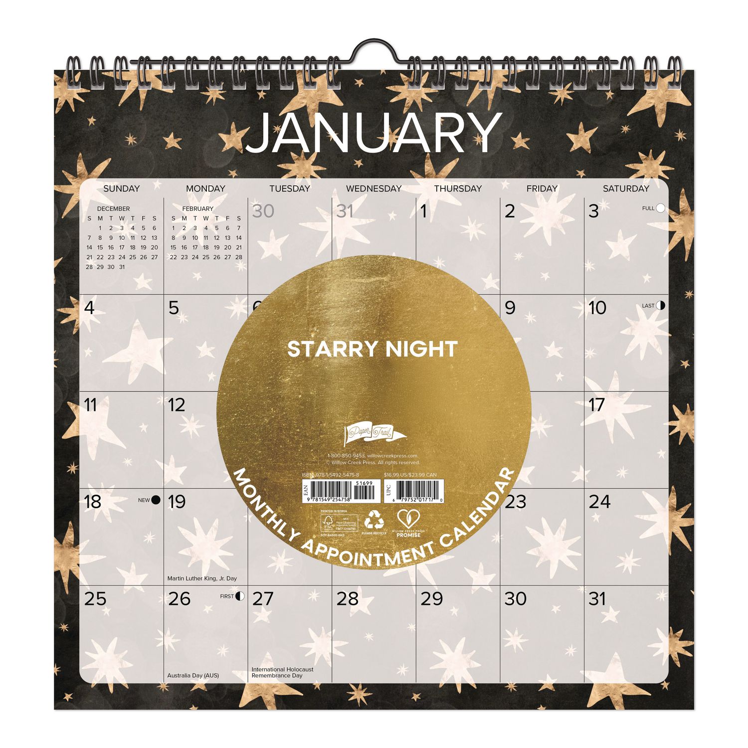 Starry Night 2026 Spiral Wall Calendar, Starry Night Artwork, 12 x 12, Multicolor Sheets, 12-Month (Jan to Dec)