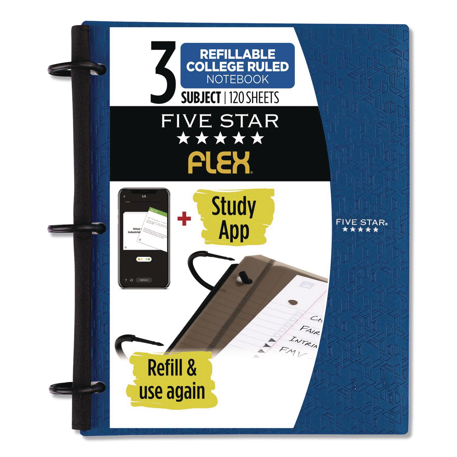 FLEX Notebinder, 1" TechLock Rings, 3-Subject, Medium/College Rule, Randomly Assorted Cover Colors, (120) 11 x 8.5 Sheets