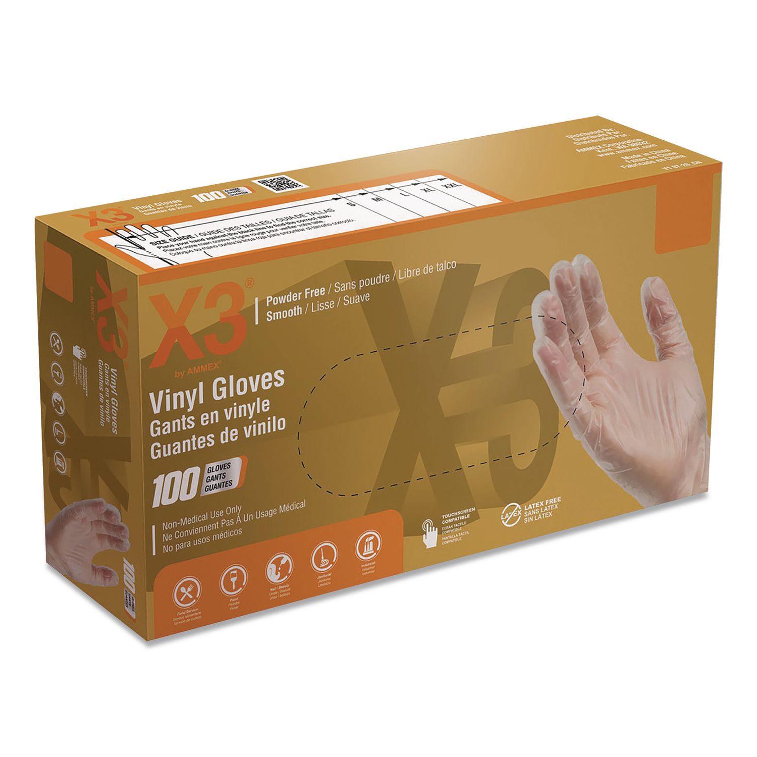Industrial Vinyl Gloves, Powder-Free, X-Large, 3 mil Thick, 9.5" Long, Clear, 100/Box