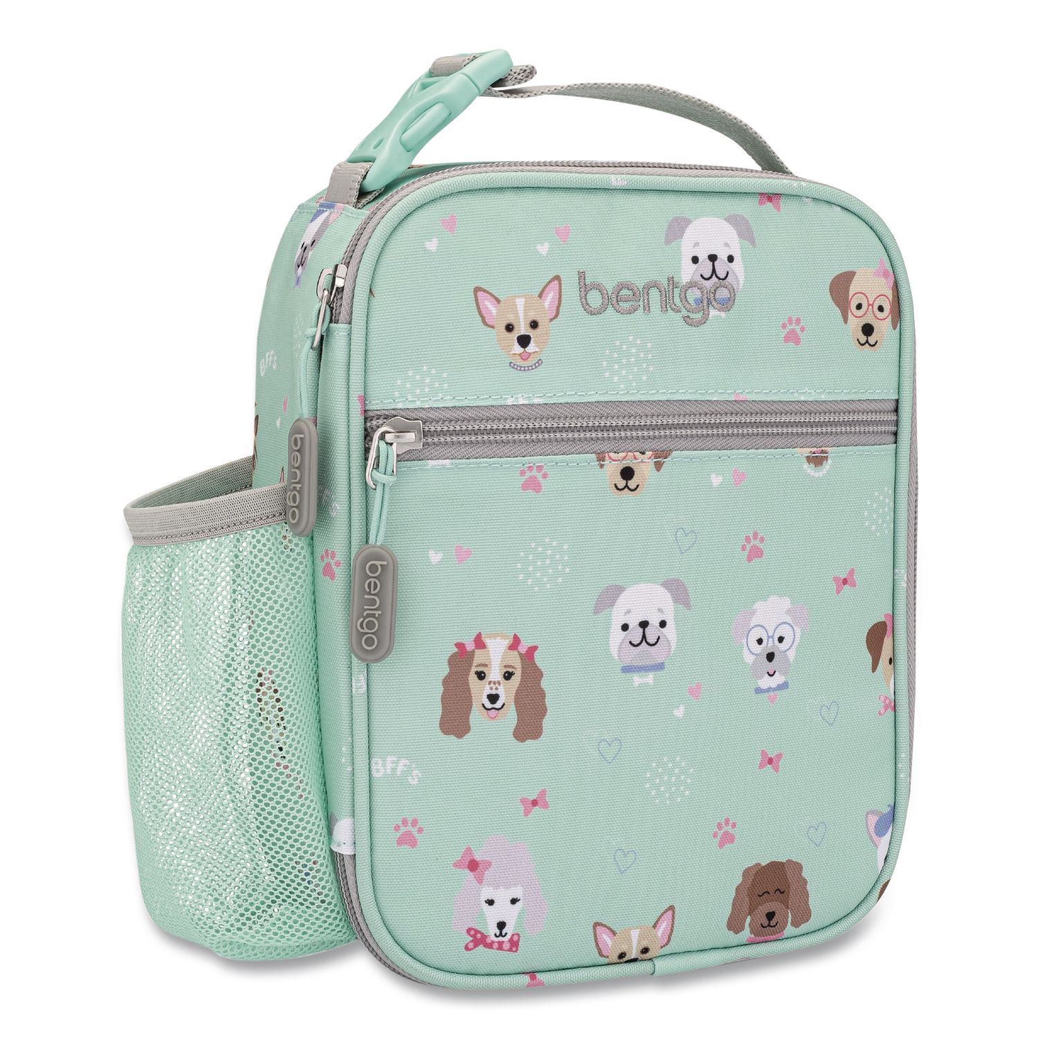 Kids Insulated Lunch Tote, Puppy Love Theme, 7.3" x 3.5" x 9.5", Mint Green/Multicolor