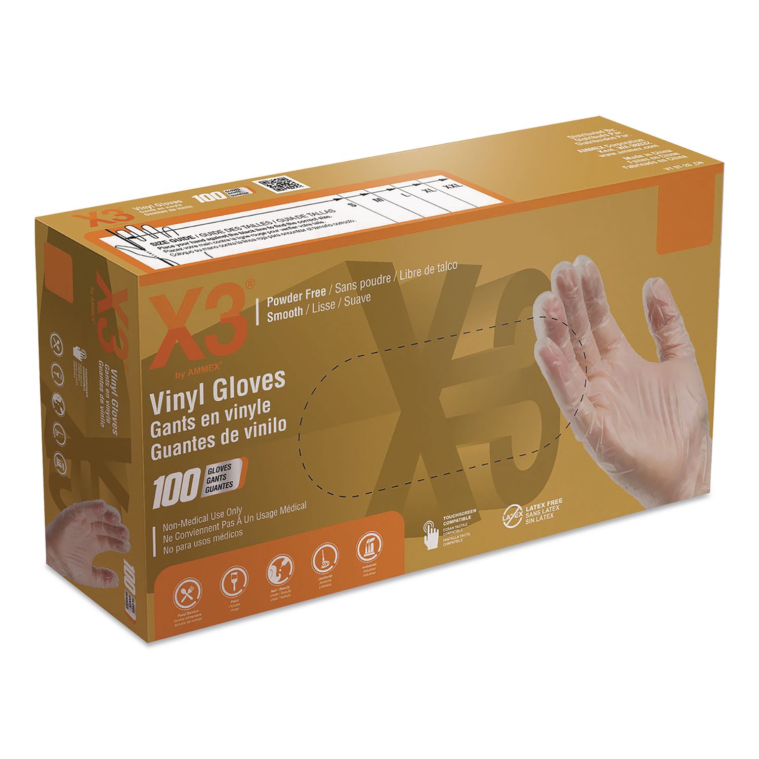 Industrial Vinyl Gloves, Powder-Free, Large, 3 mil Thick, 9.5" Long, Clear, 100/Box