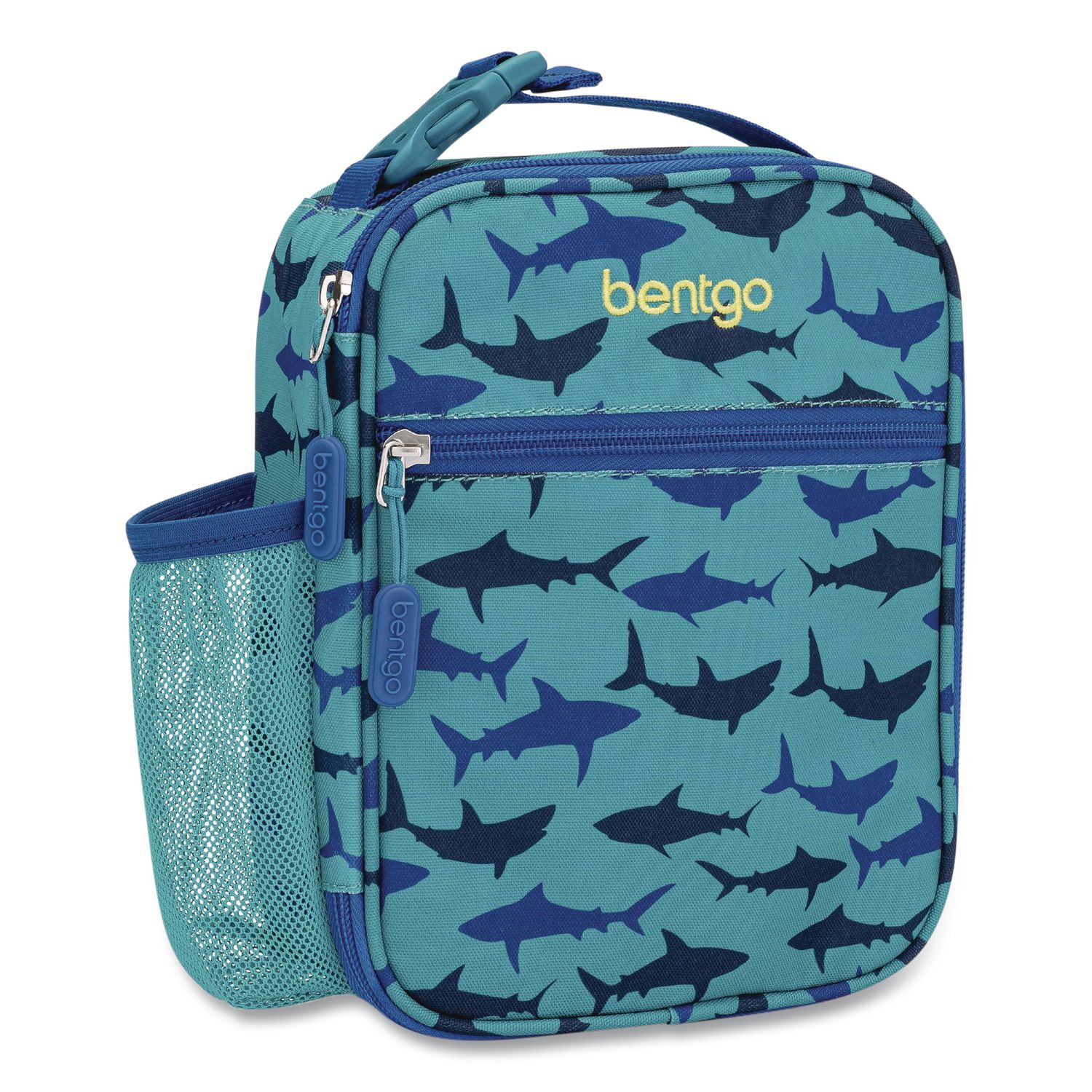 Kids Insulated Lunch Tote, Sharks Theme, 7.3" x 3.5" x 9.5", Turquoise/Blue