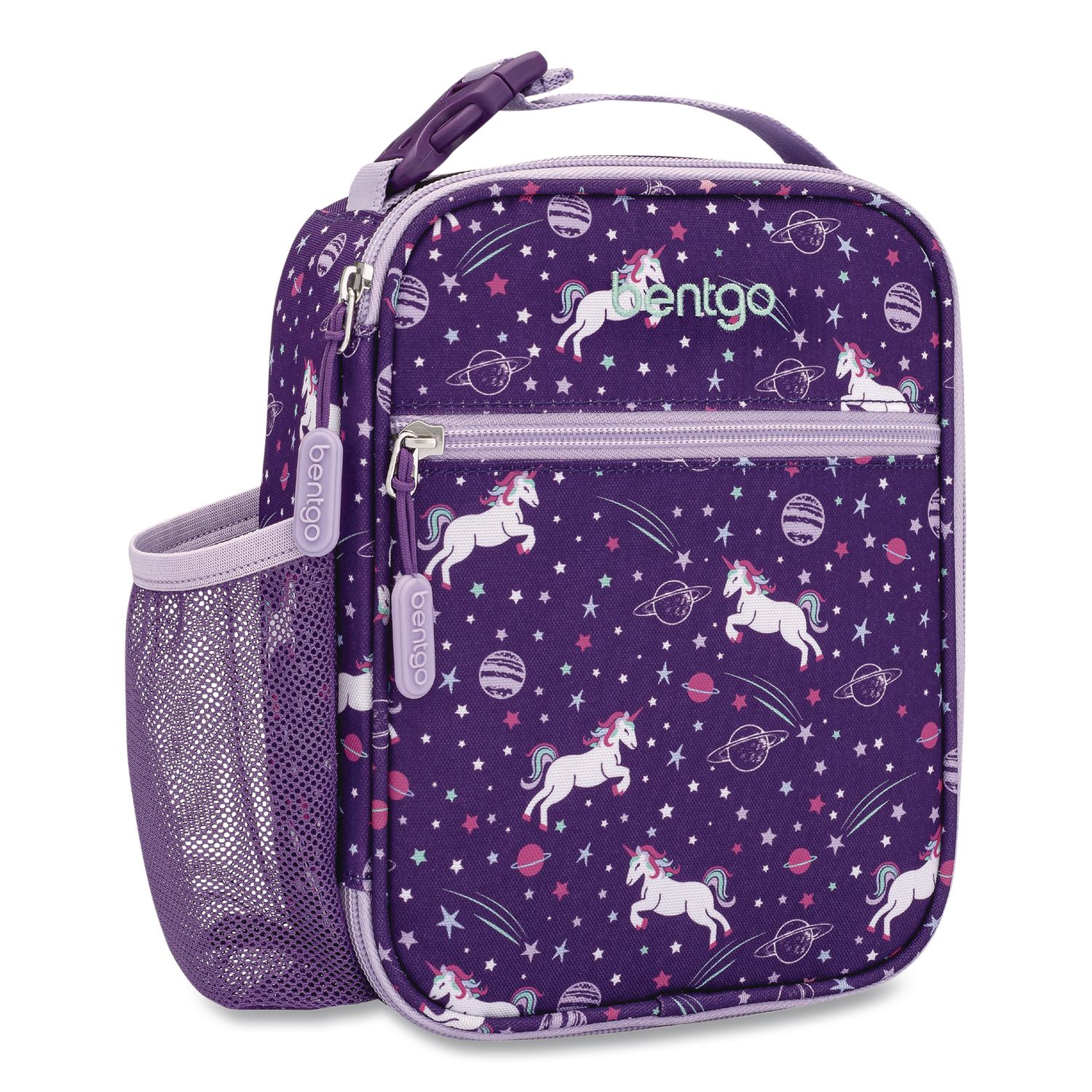Kids Insulated Lunch Tote, Unicorns Theme, 7.3" x 3.5" x 9.5", Purple/Multicolor