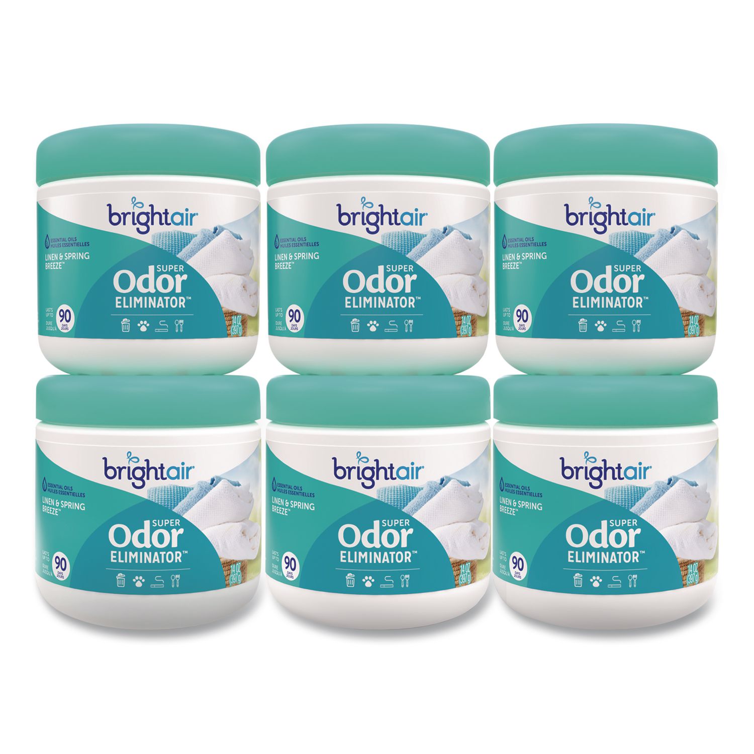 Super Odor Eliminator, Linen and Spring Breeze, 14 oz Jar, 6/Carton