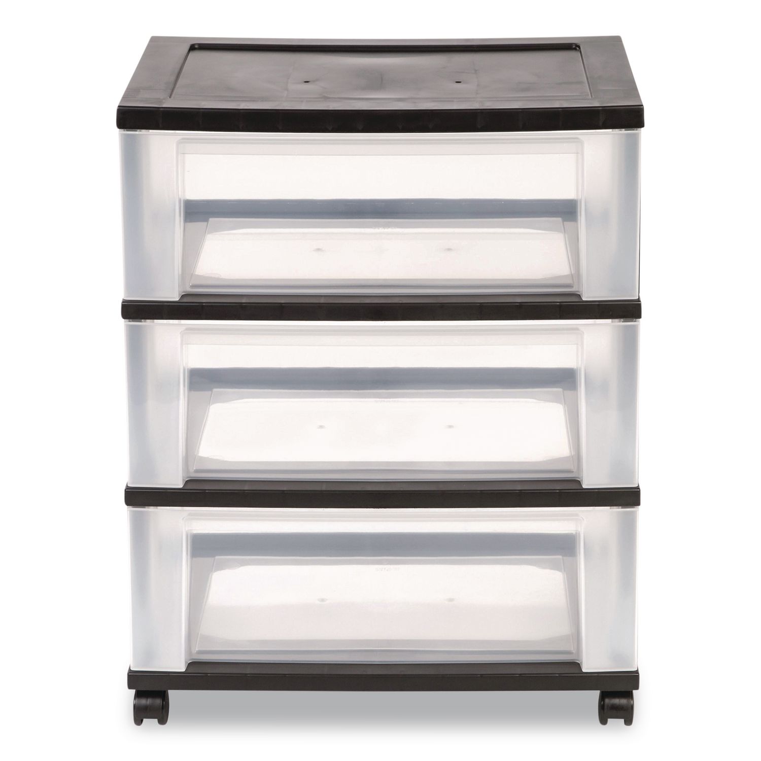 Three-Drawer Durable Storage Cart, Plastic, 22 x 15.69 x 25.48, Clear/Black