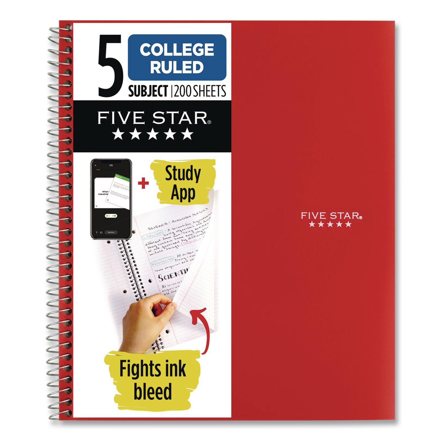 Wirebound Notebook, 5-Subject, Medium/College Rule, Fire Red Cover, (200) 11 x 8.5 Sheets
