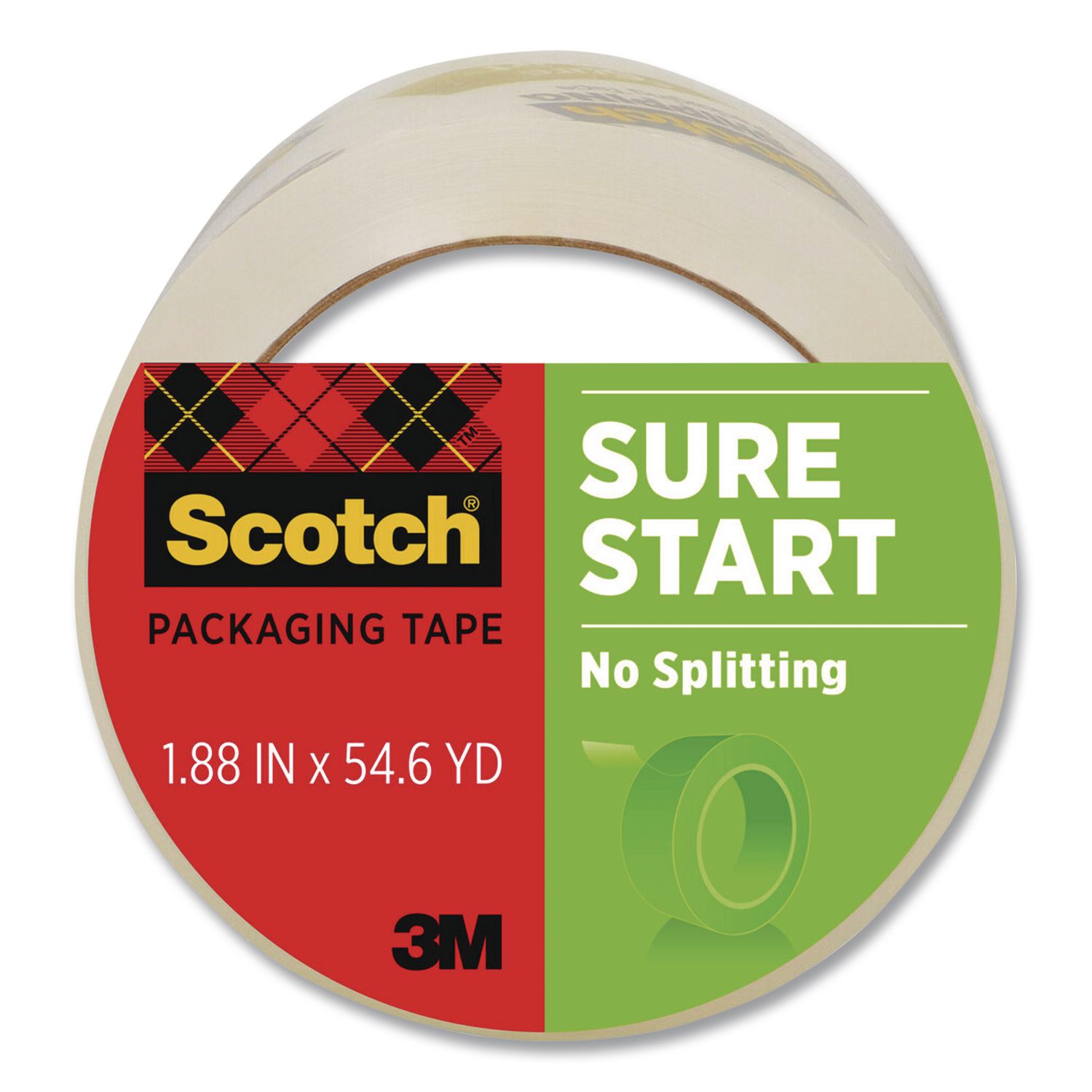Sure Start Packaging Tape, 3" Core, 1.88" x 54.6 yds, Clear