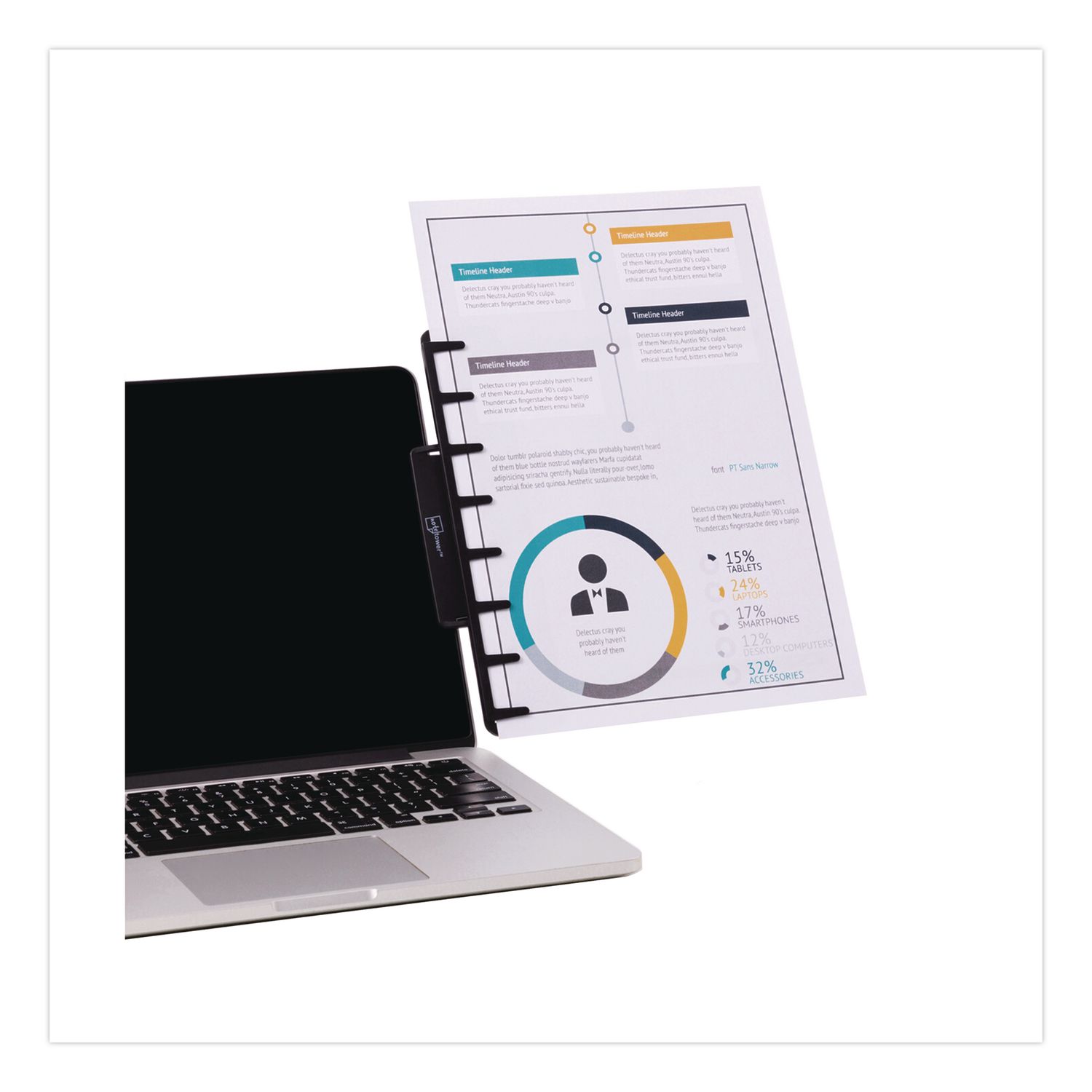 Monitor Document and Note Holder, Hold Up to 4 Legal Size Sheets, Plastic, Black