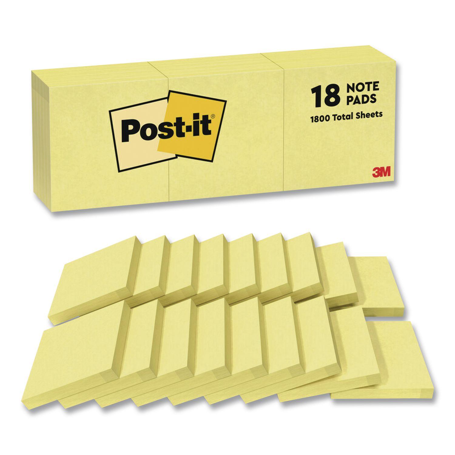 Original Pads in Canary Yellow, Note Ruled, 3" x 3", 100 Sheets/Pad, 18 Pads/Pack